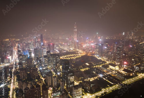 Aerial view of Skyline in Shenzhen city CBD sunset in China © xiaoliangge