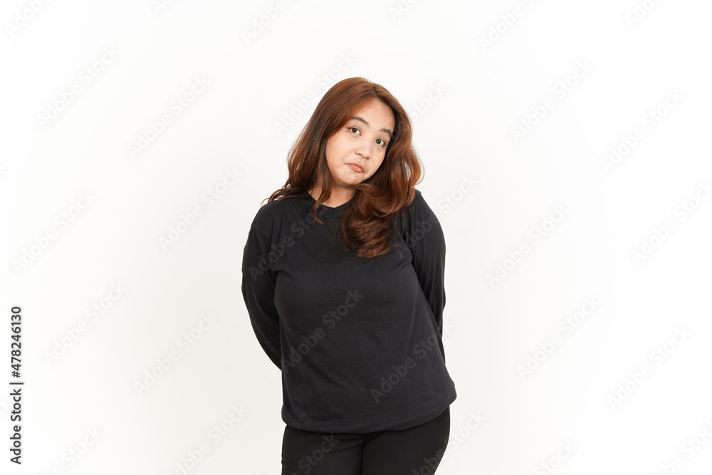 Sad Face Expression Of Beautiful Asian Woman Wearing Black Shirt Isolated On White Background Sad Face Expression Of Beautiful Asian Woman Wearing Black Shirt Isolated On White Background