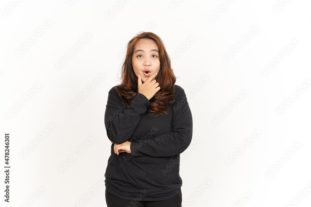 WOW Face Of Beautiful Asian Woman Wearing Black Shirt Isolated On White Background WOW Face Of Beautiful Asian Woman Wearing Black Shirt Isolated On White Background