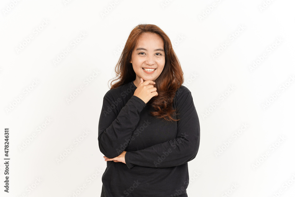 Smiling and Look At The Camera Of Beautiful Asian Woman Wearing Black Shirt Isolated On White Smiling and Look At The Camera Of Beautiful Asian Woman Wearing Black Shirt Isolated On White