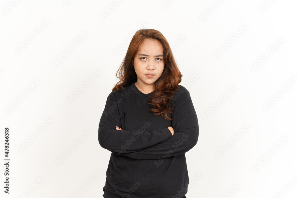 Angry Gesture Of Beautiful Asian Woman Wearing Black Shirt Isolated On White Background Angry Gesture Of Beautiful Asian Woman Wearing Black Shirt Isolated On White Background