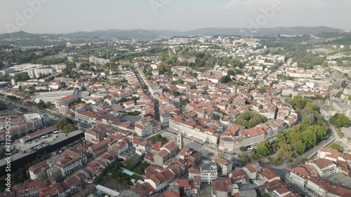 Wide drone shot of Toural Square in world heritage city of Guimaraes photo