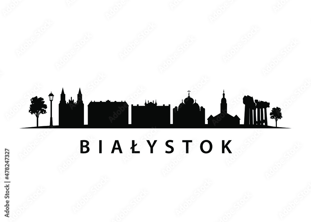 Białystok Vector Skyline Black Silhouette of City in Poland