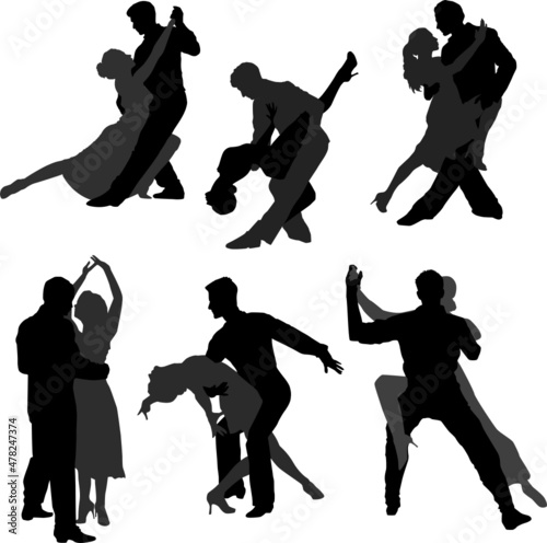 Silhouette Tango Dancers Black and Gray