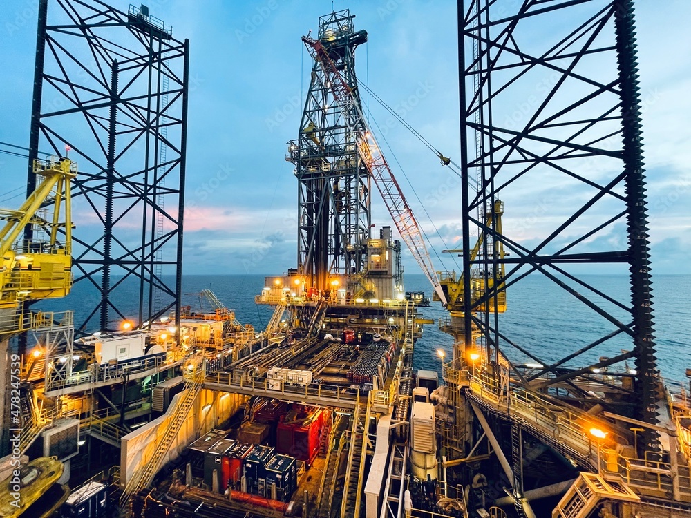 Offshore drilling rig, oil and gas field exploration and production