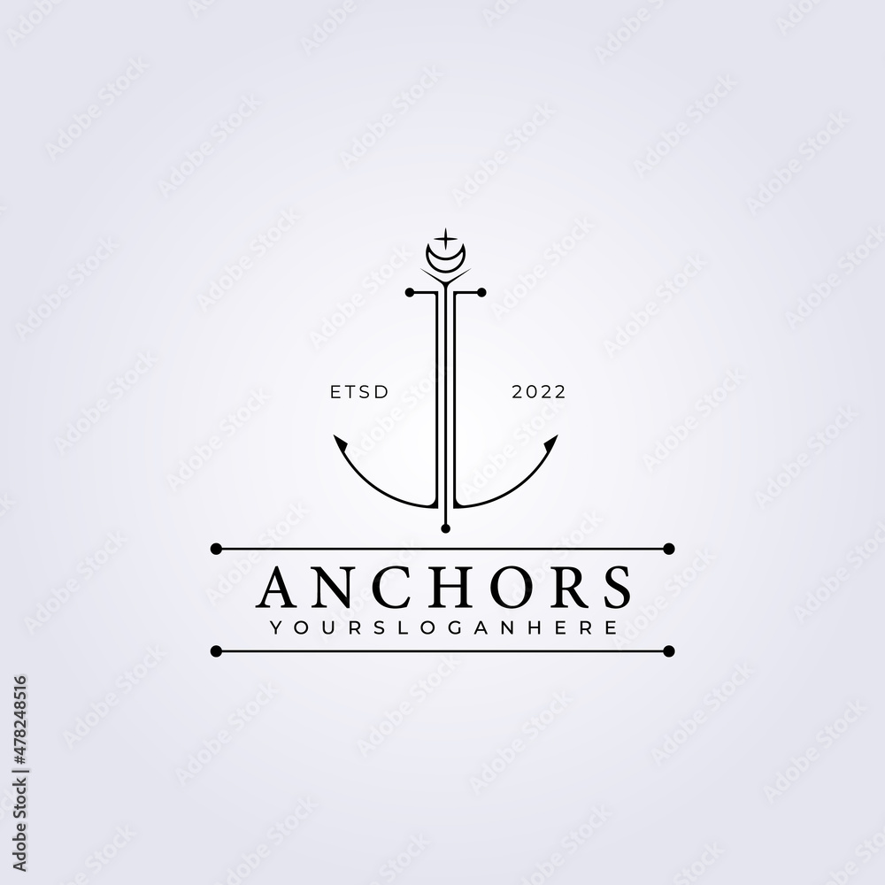 abstract half moon anchor with stars logo marine and nautical summer vector illustration design abstract half moon anchor with stars logo marine and nautical summer vector illustration design