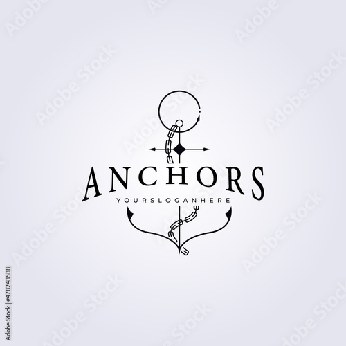 Slika na platnu simple line art anchor with chain or rope logo modern luxury vector illustration