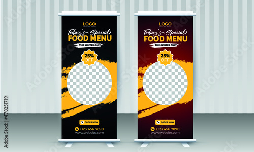 Attractive Food Offer X Roll-Up Banner Design Template for Restaurant and Cafe Business with two different beautiful Color Black and Red