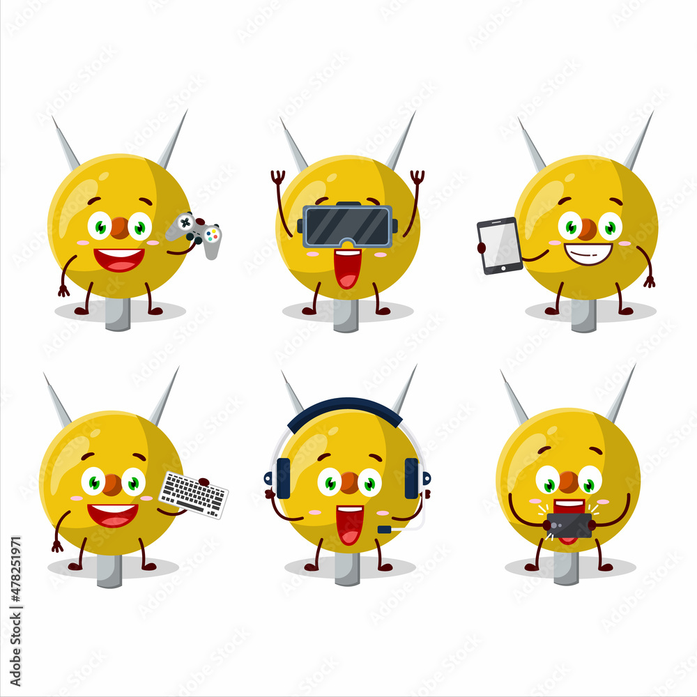 Obraz premium Term stationery cartoon character are playing games with various cute emoticons