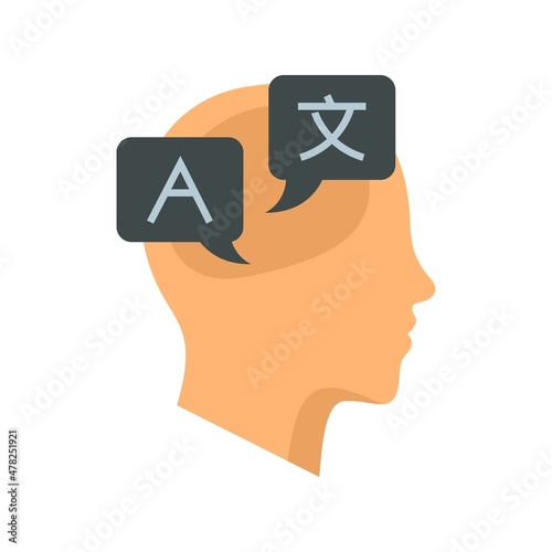 Thinking like linguist icon flat isolated vector