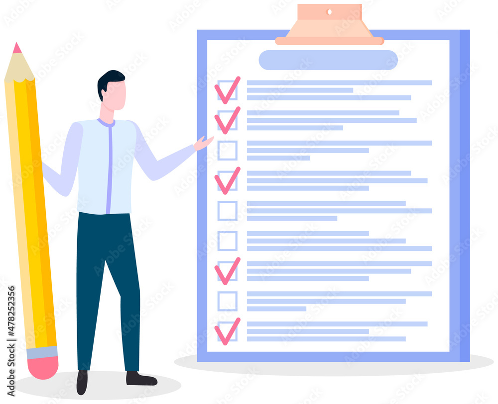 Month scheduling, to do list, time management. Businessman stands near checklist and planning. Plan fulfilled, task completed, timetable on paper sheet. Check list plan, schedule creation concept Month scheduling, to do list, time management. Businessman stands near checklist and planning. Plan fulfilled, task completed, timetable on paper sheet. Check list plan, schedule creation concept