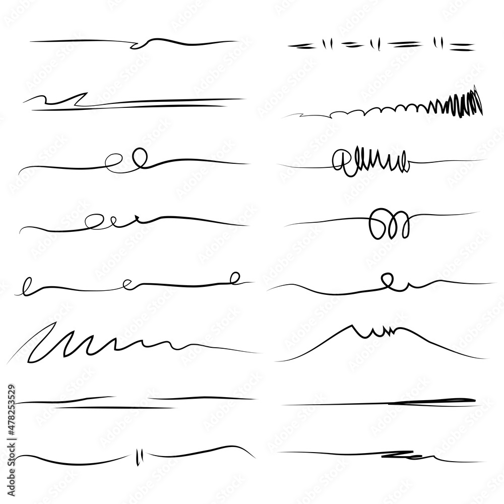 Set of hand drawn lines. artistic pen brushes. Doodle design element with underline, scribble, swashes, swoops. swirl. vector illustration