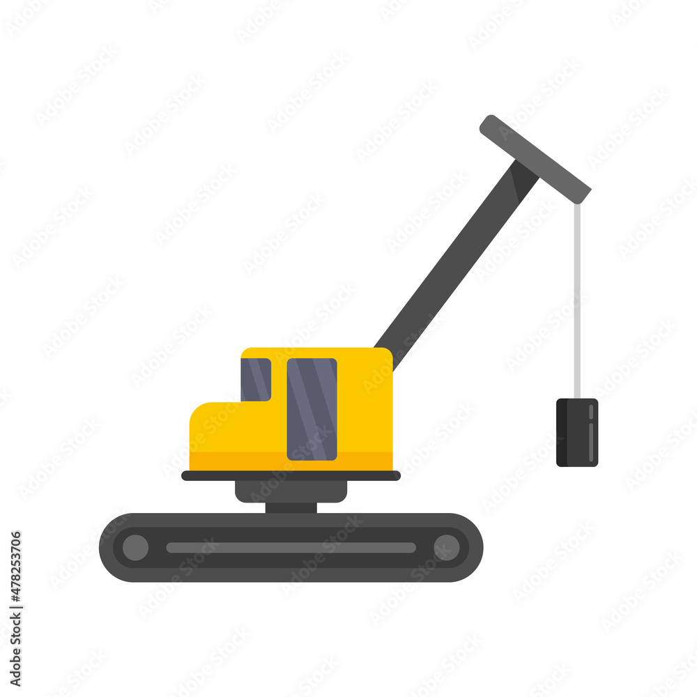 Demolition excavator icon flat isolated vector Demolition excavator icon flat isolated vector