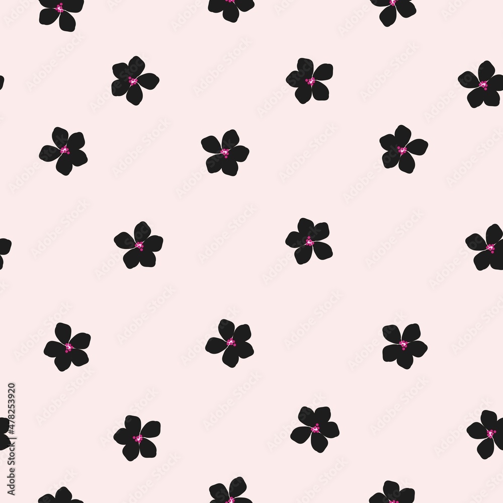 Fototapeta premium Beautiful vintage floral pattern. black flowers . Light pink background. Floral seamless background. An elegant template for fashionable prints.