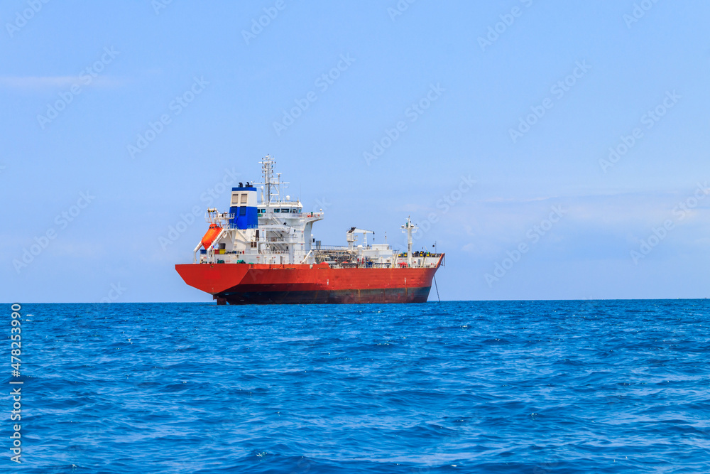 Large industrial ship sailing in the Indian ocean near Zanzibar, Tanzania