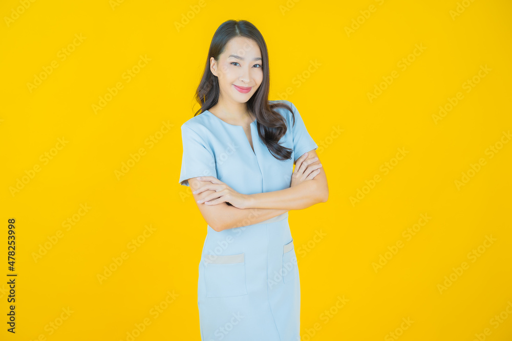 Portrait beautiful young asian woman smile with action Portrait beautiful young asian woman smile with action