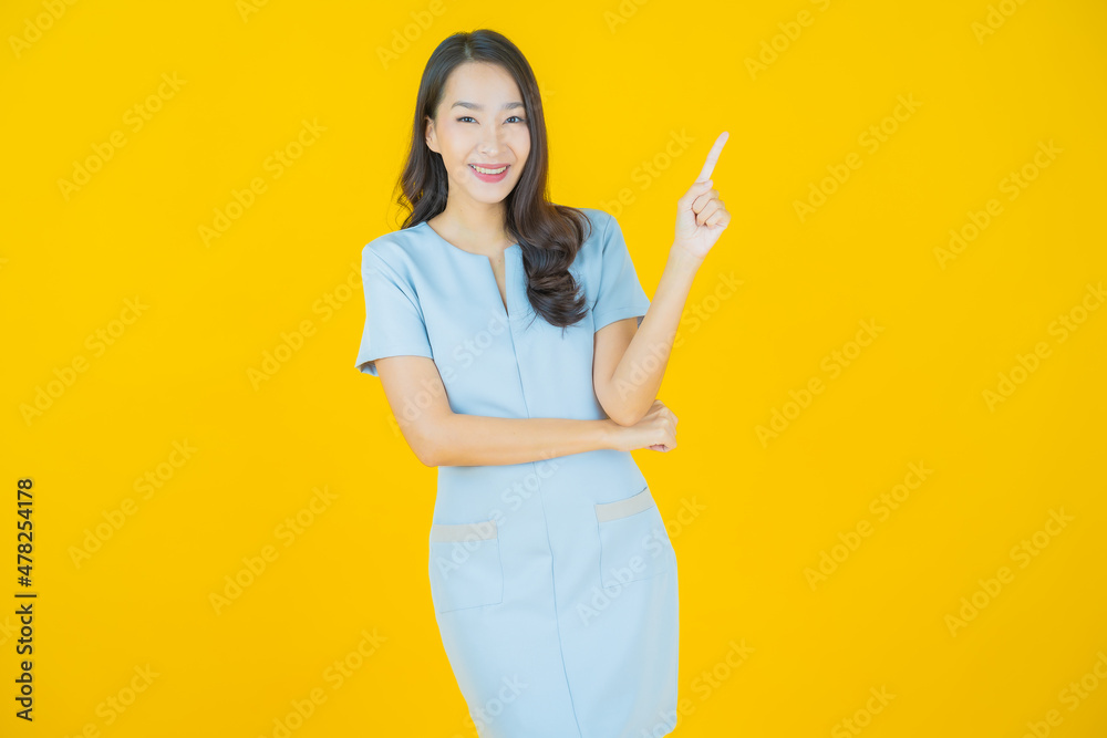 Portrait beautiful young asian woman smile with action Portrait beautiful young asian woman smile with action