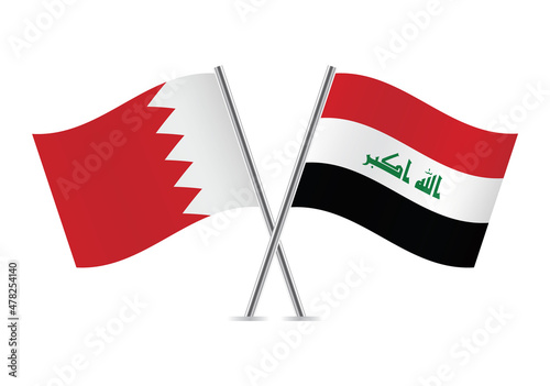 Bahrain and Iraq flags. Bahrani and Iraqi flags isolated on white background. Vector illustration.