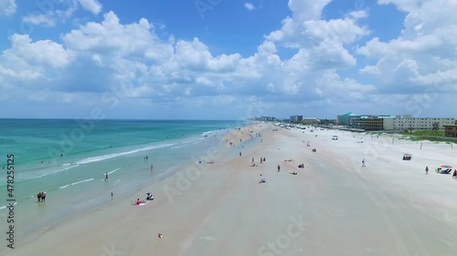 Aerial of a tourist filled beach in Orlando, Florida. photo