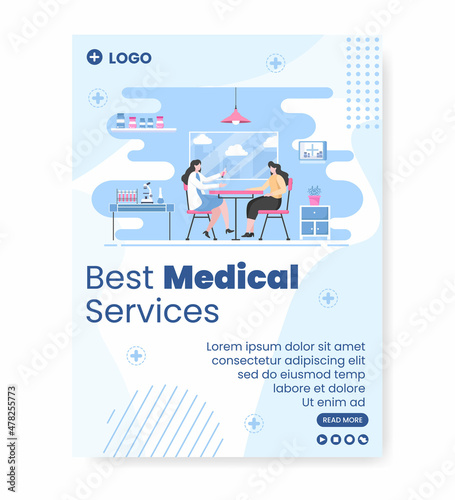 Medical Check up Poster Template Health care Flat Design Illustration Editable of Square Background for Social Media, Greeting Card or Web