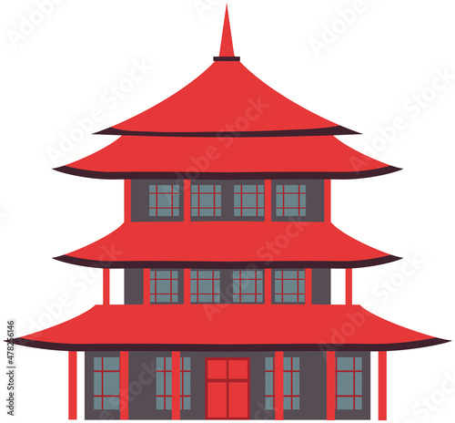 Japanese house vector illustration. Asian traditional architecture of buildings isolated on white. Country national symbol for travel. Travel Chinese vector poster with japanese famous landmark