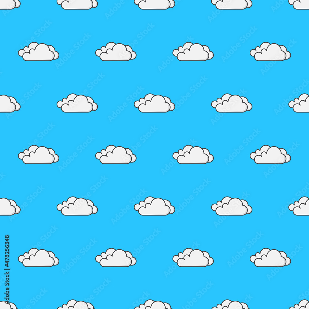 Obraz premium Clouds Seamless Pattern On A Blue Background. Weather Phenomena Theme Vector Illustration