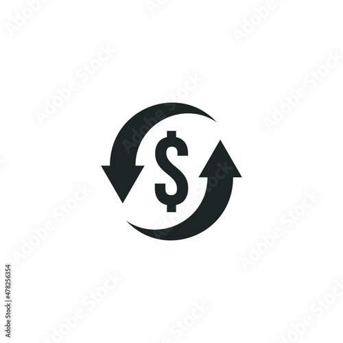 Automatic refund icon isolated on white background. Dollar sign in arrows icon.
