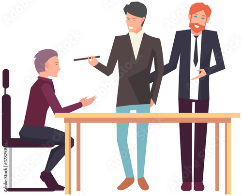 Businesspeople have project strategy planning meeting. Teamwork with business plan, creating new creative project. Meeting to discuss starting business. Colleagues discussing work in entrepreneurship