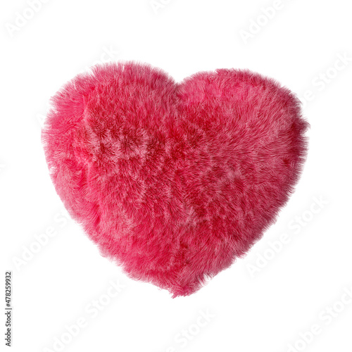 Valentine concept pink fluffy heart isolated on white background 3d render