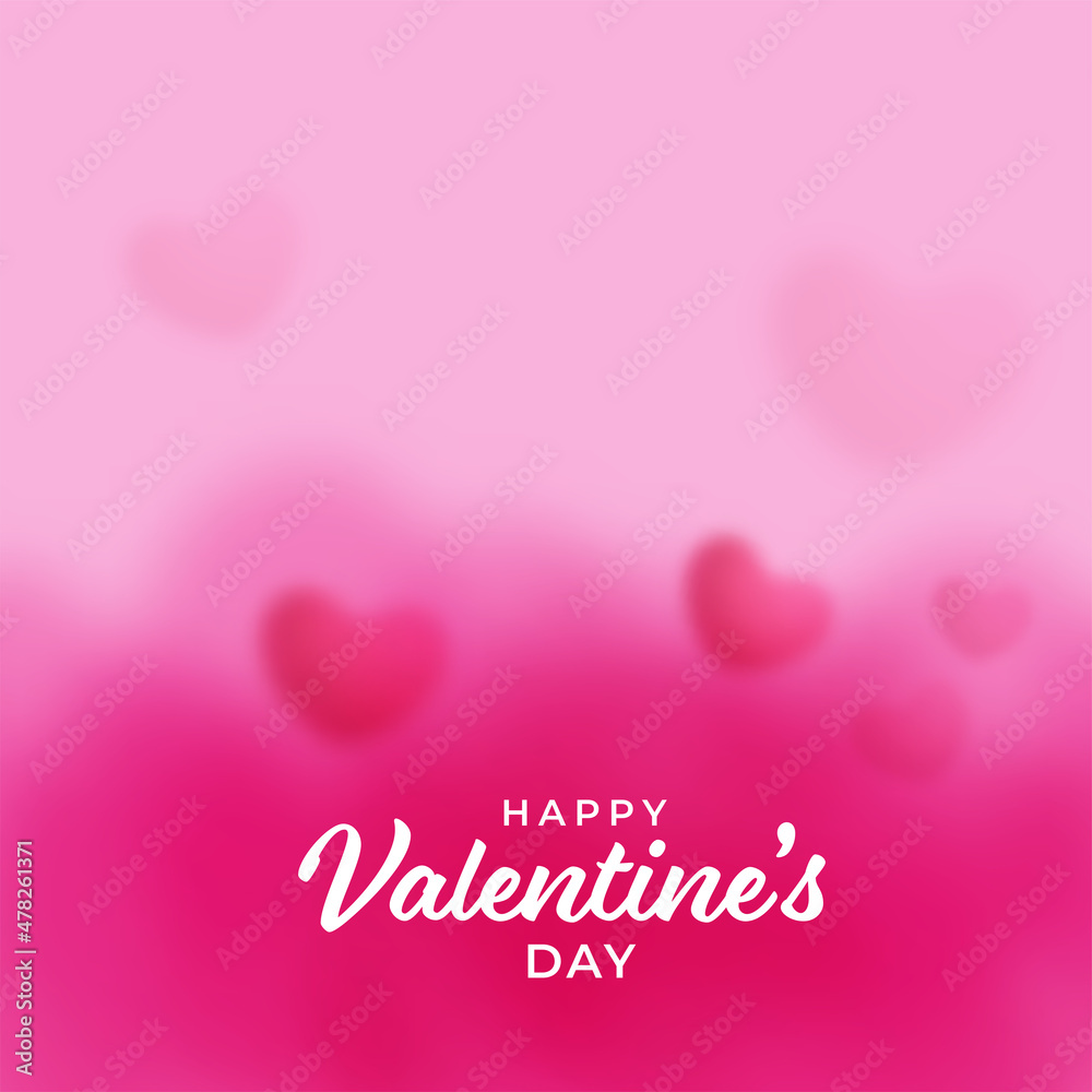 Happy Valentine's Day Font With Blurred Hearts Decorated On Pink Background.