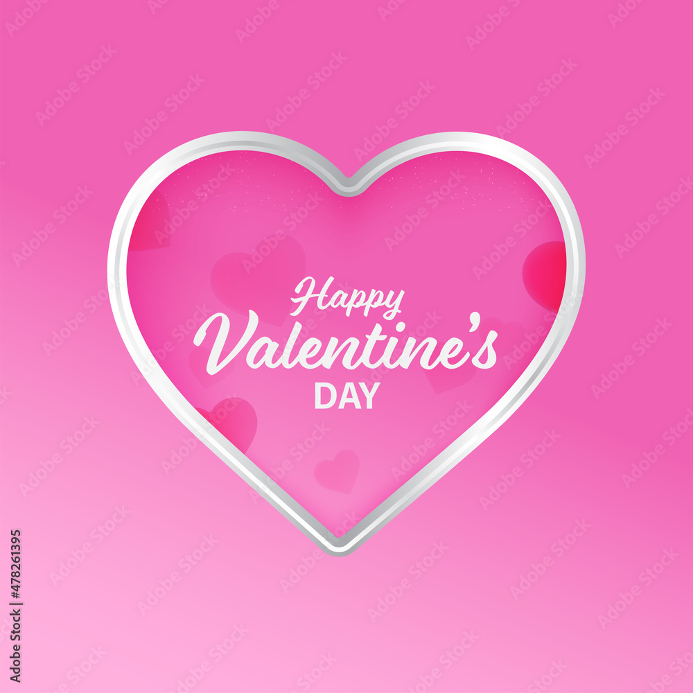 Happy Valentine's Day Font On Heart Shape Pink Background.