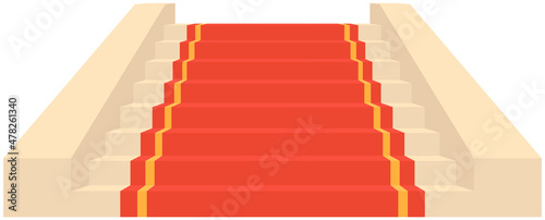 Red carpet and pedestal for rewarding ceremony. Decorated stairs for star guests of event. Red carpet velvet staircase for celebrity welcome ceremony. Colored fabric on steps vector illustration