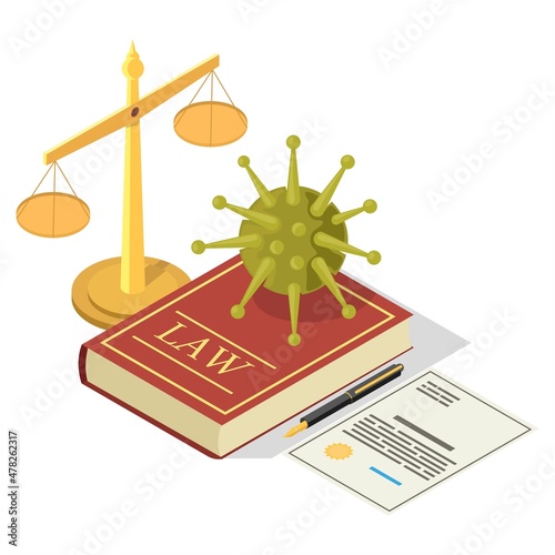 Safety rules, regulations during corona virus COVID-19 pandemic, vector isometric illustration. Coronavirus legislation.