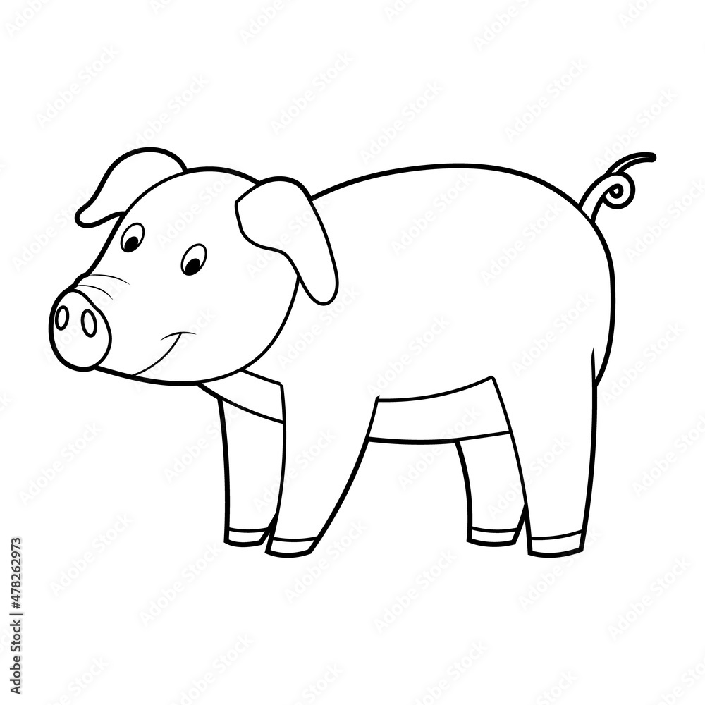 Fototapeta premium Coloring book for kids, pig. Vector isolated on a white background.