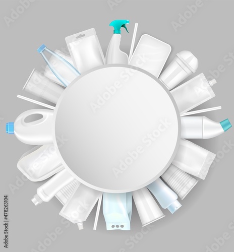 Plastic waste pollution frame, vector illustration. Save environment, life without plastic, ecology. Zero waste.