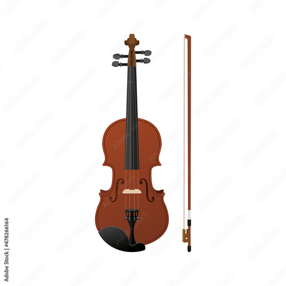 Violin with bow vector isolated on white background