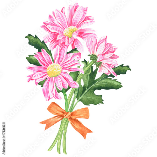 A bouquet of pink flowers. Watercolor vintage illustration.Isolated on a white background.For design