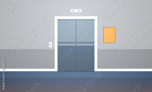 Elevator and lobby flat vector illustration.