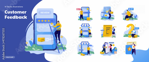 Customer feedback give a review and rating illustration collection set