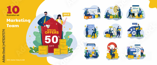 Marketing team strategy illustration collection set