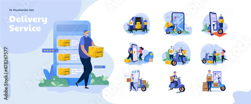 Online order with home delivery services illustration collection set