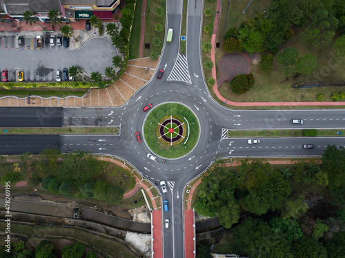 Drone shot over a roundabout