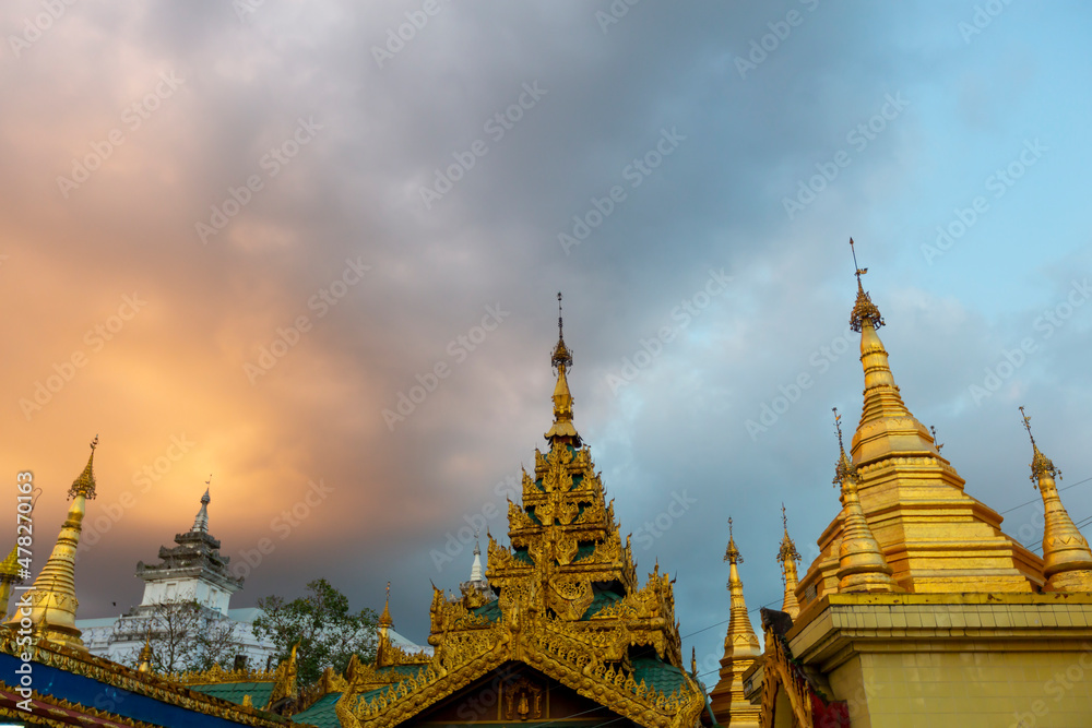 Yangon, Myanmar, November 12, 2016: religious belief places, pagodas and daily living spaces