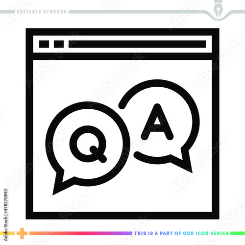 Line icon for frequently asked questions illustrations with editable strokes. This vector graphic has customizable stroke width.