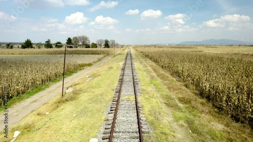 View of frontal view of railroad track in mexico countryside photo