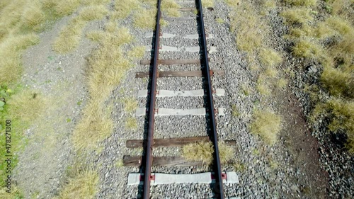 Cenital view od railroad tracks with drone in mexico countryside photo
