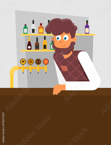 Modern bar. Flat vector design with barmen