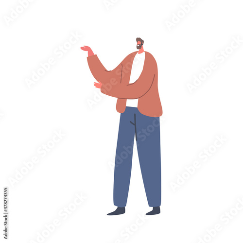 Mature Positive Fashioned Business Man, Single Male Character Wear Brown Blazer and Blue Trousers Isolated on White