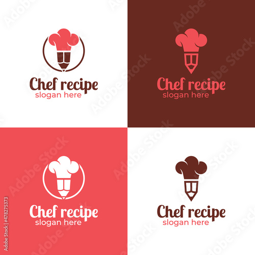 chef recipe information logo with pencil icon symbol for education food, cooking school logo design