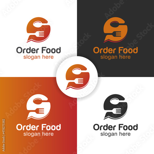 modern Online food order logo with letter s, fork and spoon for business social food logo design